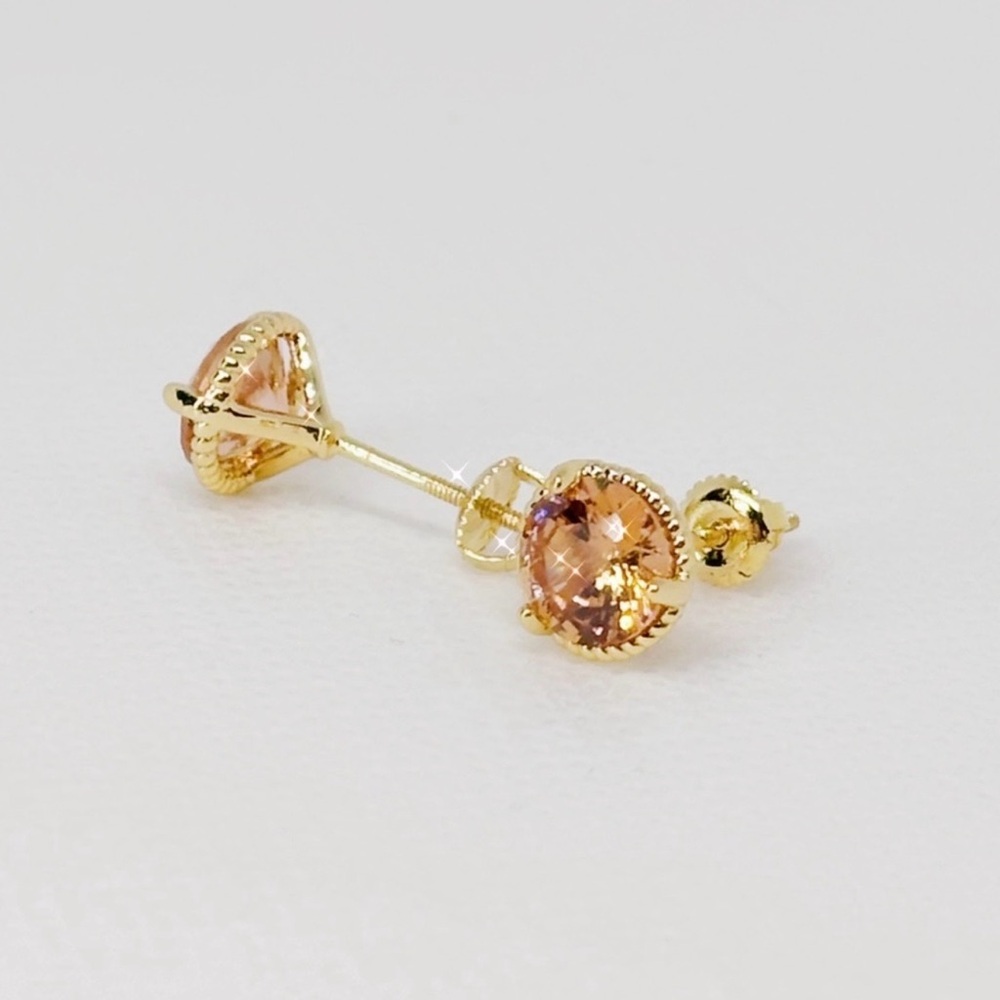 18k Yellow Gold Plated Sterling Silver Screw-Back 1.28ct Each Morganite Studs - Picture 9 of 13